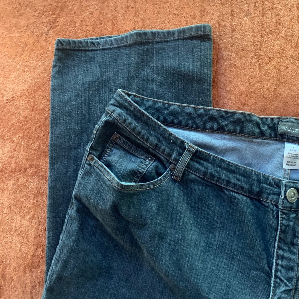 Venezia Womens 7 Petite Stretch Bootcut Jeans Dark Wash Blue Denim Mid Rise - Picture 5 of 9